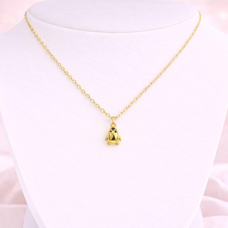 Penguin Necklace, Gold- 20 inch - - LadybugfeetDesigns -