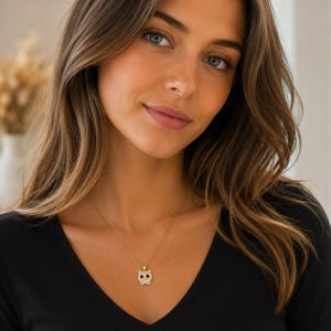 CZ Owl necklace, Gold - 20 inch - - LadybugfeetDesigns -