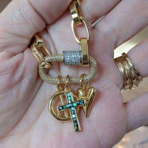 Peace & Love Carabiner Necklace, Gold - 20 inch - - LadybugfeetDesigns -