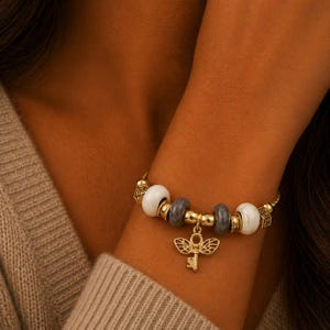 Winged Key Euro Cuff Wrap Bracelet, Gold - - LadybugfeetDesigns -
