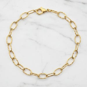 14K Gold PVD Plated Hammered Stainless Steel Charm Bracelet Base - D.i.y. - Build Your Charm Bracelet! - - LadybugfeetDesigns -