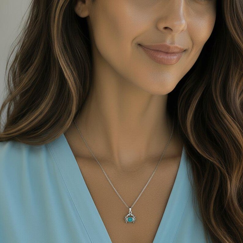 Tiny Blue Crystal Crab Necklace, 20 inches - Silver - - LadybugfeetDesigns -