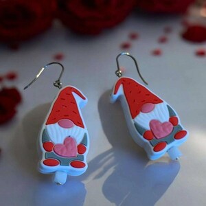 Gnome Valentine's Day Earrings - - LadybugfeetDesigns -