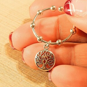 Sterling Silver Tree of Life Adjustable Charm Ring - - LadybugfeetDesigns -