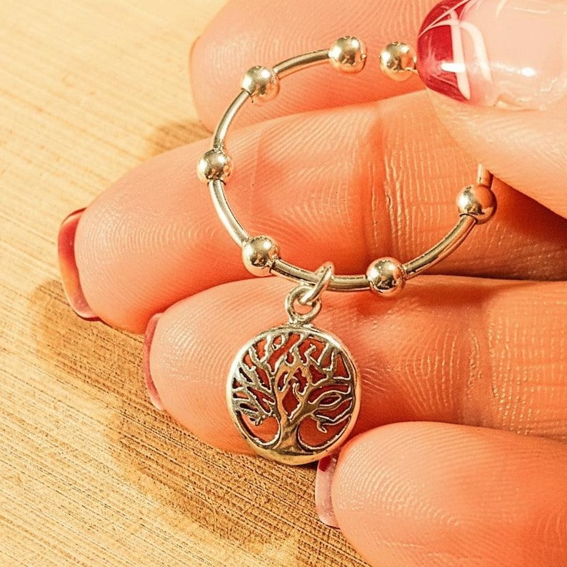 Sterling Silver Tree of Life Adjustable Charm Ring - - LadybugfeetDesigns -