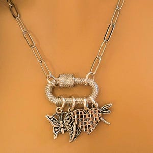 Nature & Love Carabiner Necklace, Silver - 20 inch - - LadybugfeetDesigns -