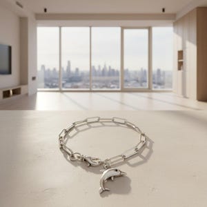 Dolphin Stainless Steel Paperclip Chain Bracelet, Silver - - LadybugfeetDesigns -