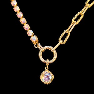 Gold Paperclip Layered Faceted Crystal Bracelet - - LadybugfeetDesigns -