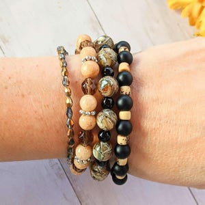 Chunky Jasper Coffee layered cuff bracelet - - LadybugfeetDesigns -
