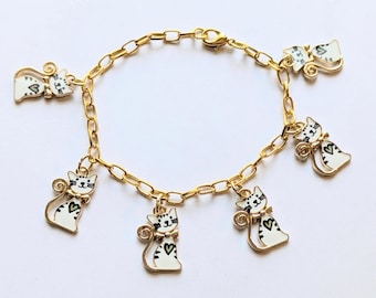 Kitty Cat Charm Bracelet, Gold-Tone