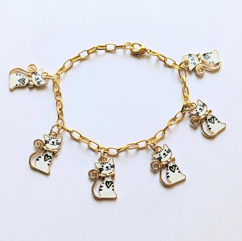Kitty Cat Charm Bracelet, Gold-Tone - - LadybugfeetDesigns -