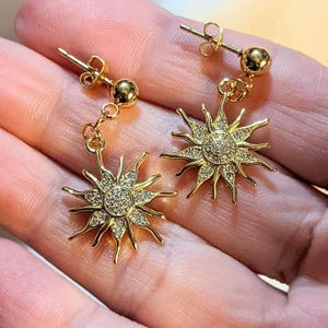 Fiery Sun Charm Drop Stud Earrings-Gold - - LadybugfeetDesigns -