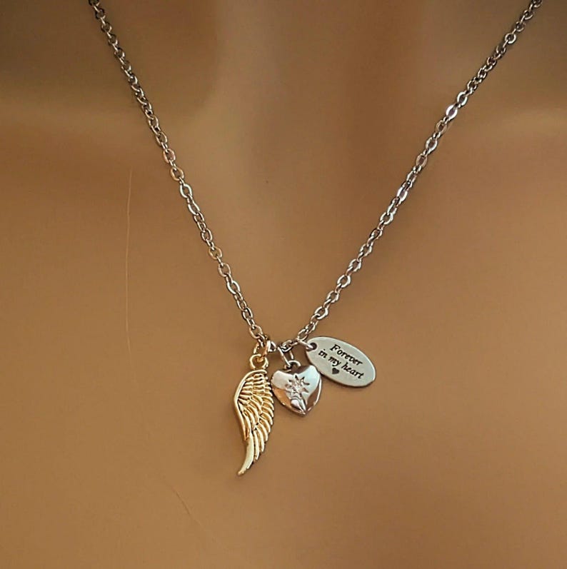 Forever in my Heart Memory necklace, Silver - 20 inch - - LadybugfeetDesigns -