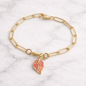 Autumn Leaf Gold Paperclip Chain Bracelet - - LadybugfeetDesigns -
