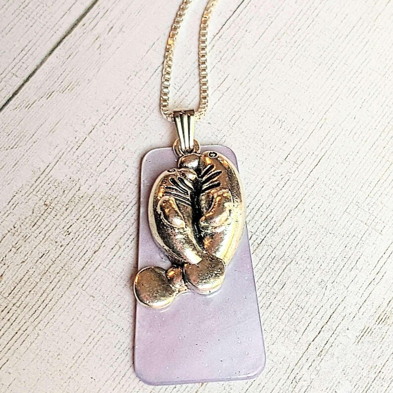 Manatee with Calf Tag necklace, Silver - 30 inch - - LadybugfeetDesigns -