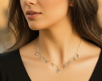 Nature Lover Multi Charm Link Necklace, .925 Sterling Silver - 20 inch