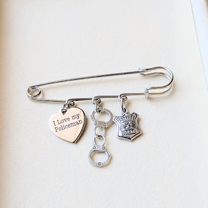 I Love My Policeman Safety Pin Brooch, Purse Charm - - LadybugfeetDesigns -