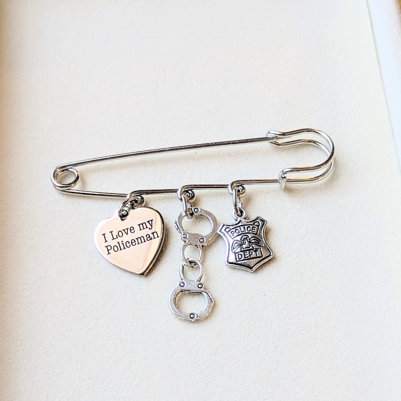 I Love My Policeman Safety Pin Brooch, Purse Charm - - LadybugfeetDesigns -