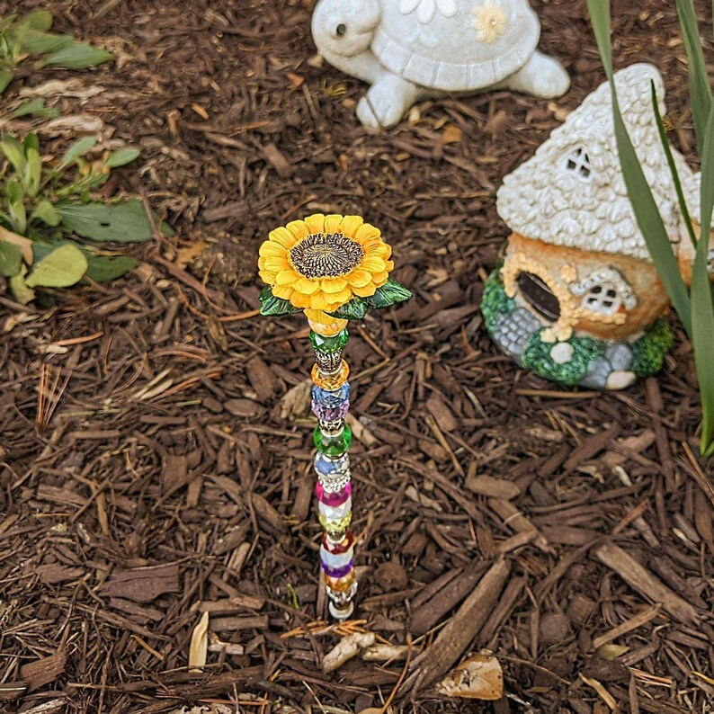 Beaded Crystal Garden Stake/ Suncatcher/ Beaded Crystal 12" or 24" Garden stakes - - LadybugfeetDesigns -