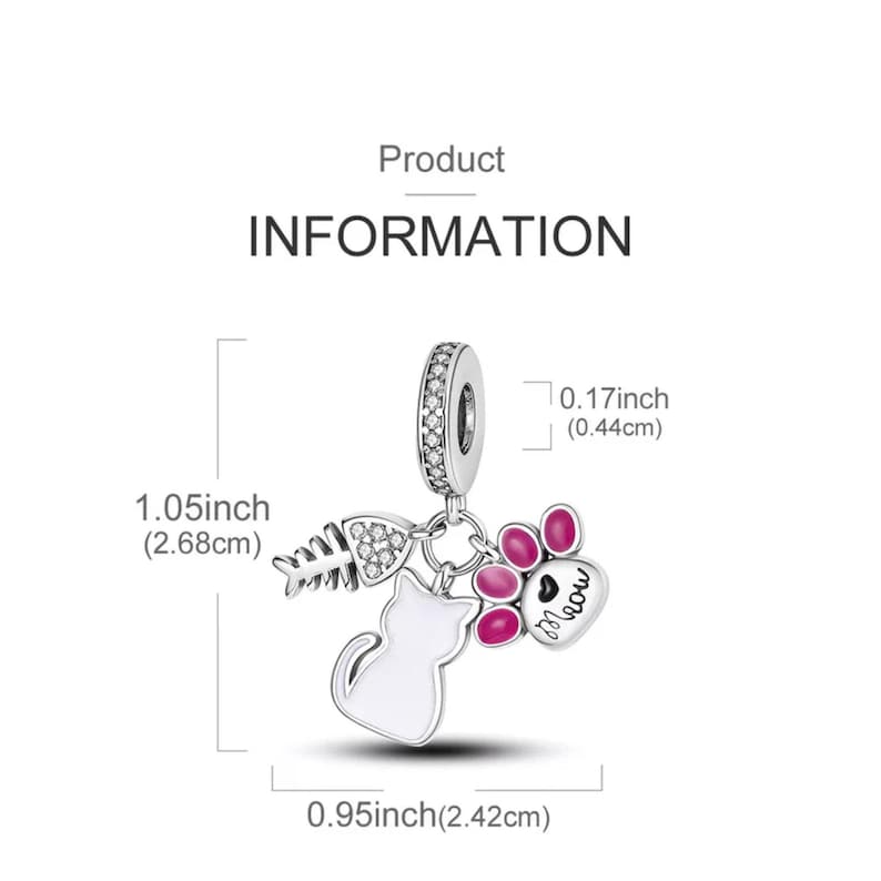 Meow Cat Trio Charm Necklace, 20 inches - Silver - - LadybugfeetDesigns -
