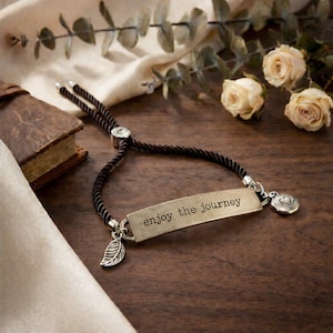 Enjoy the Journey, Inspirational Quote Twisted rope bolo Bracelet - - LadybugfeetDesigns -