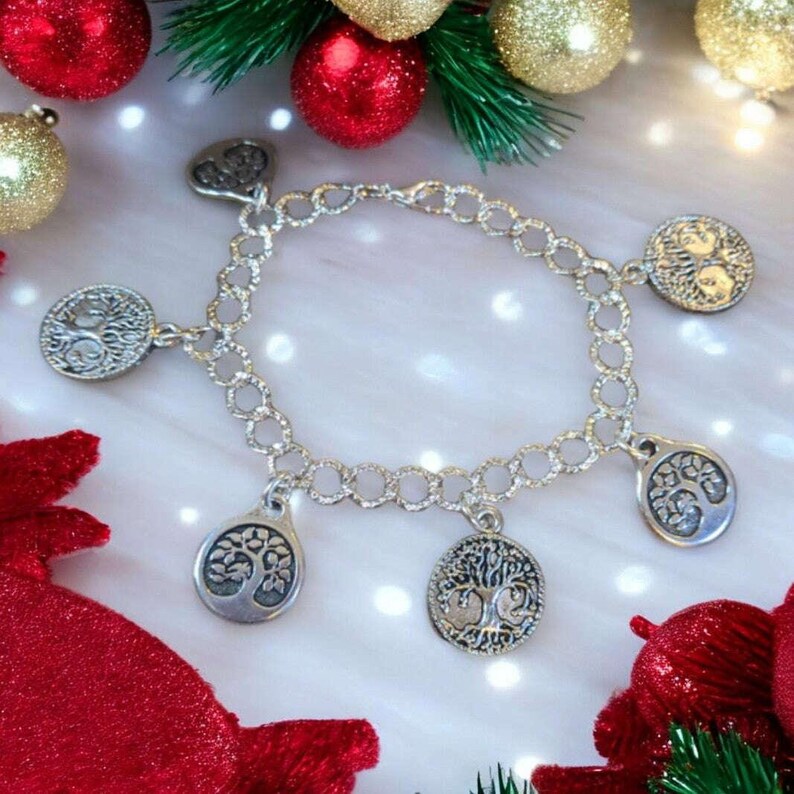 Silver Tree of Life Charm Bracelet - - LadybugfeetDesigns -