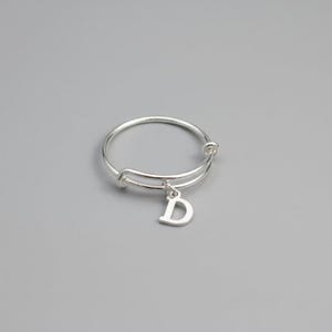 Sterling Silver Initial Charm Ring/Gift for her/Sterling Silver Mini Bangle - - LadybugfeetDesigns -