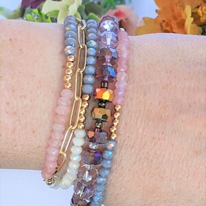 Pink Champagne Crystal Beaded Endless wrap bracelet - - LadybugfeetDesigns -
