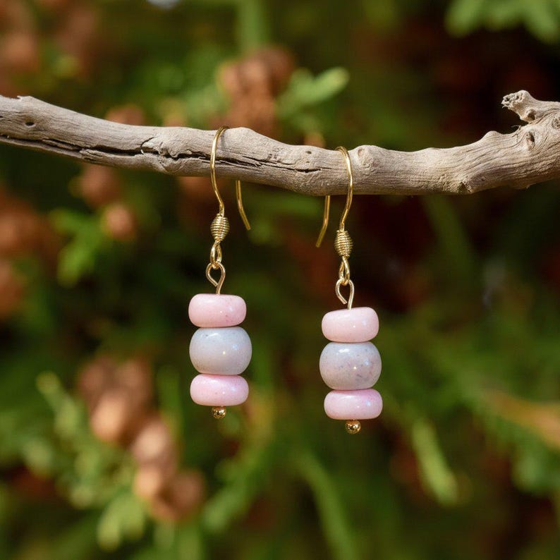 Opal Beaded Hook Earrings, Gold - - LadybugfeetDesigns -