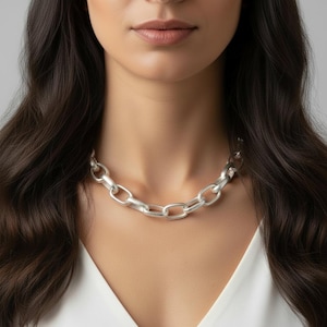Electroplated Oval Link Necklace, Matte Silver - 18.5 inch - - LadybugfeetDesigns -