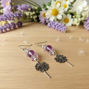 Dandelion Amethyst/Purple Mermaid Glass Beaded Hook Earrings - - LadybugfeetDesigns -