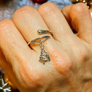 Christmas Tree Charm Dangle Wrap Ring - - LadybugfeetDesigns -