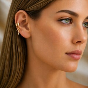 CZ Key Ear Cuff, Gold - - LadybugfeetDesigns -
