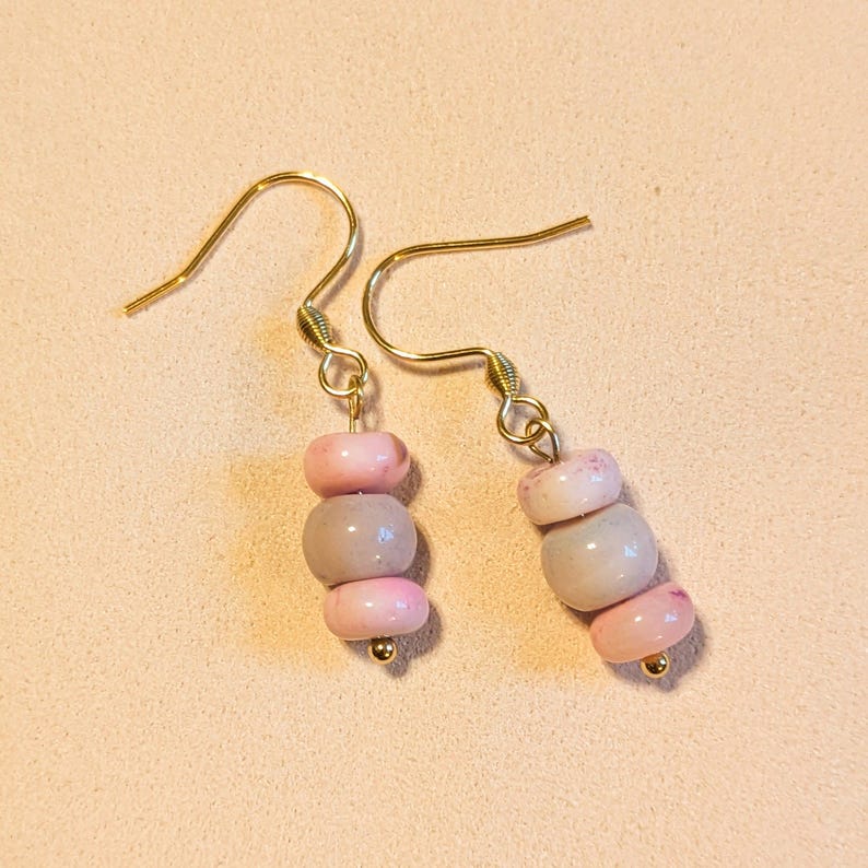 Opal Beaded Hook Earrings, Gold - - LadybugfeetDesigns -