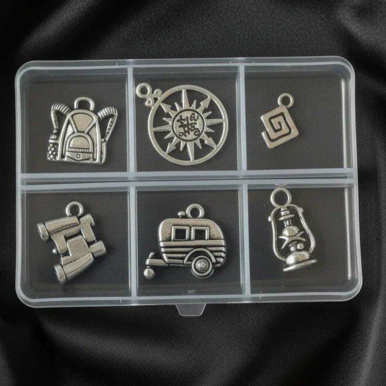 Happy Camper Mini Charm Box - 6 pc., Silver - - LadybugfeetDesigns -