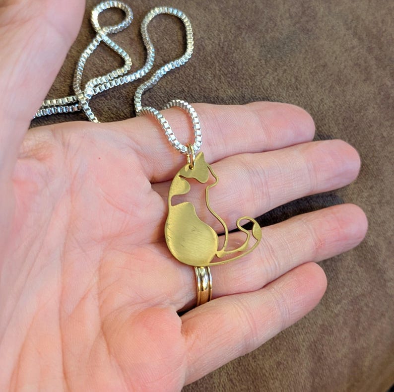 Two Tone Cat Necklace, Sterling Silver- 24 inches - - LadybugfeetDesigns -