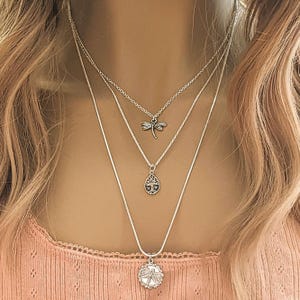 Dragonfly Layered Necklace Set, Silver - - LadybugfeetDesigns -