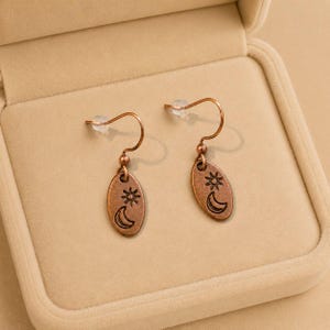 Crescent Moon Star dangle earrings, Copper/Rose Gold - - LadybugfeetDesigns -