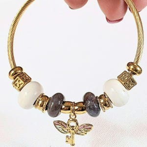 Winged Key Euro Cuff Wrap Bracelet, Gold - - LadybugfeetDesigns -