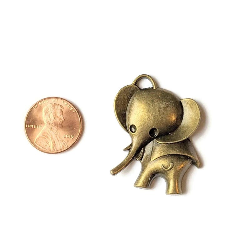 Large Antique Bronze Elephant Charm Pendant - - LadybugfeetDesigns -