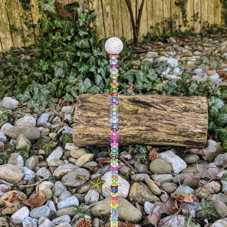 Fairy Wand Garden Stakes/ Beaded Fairy Garden 12"or 24" Stake/ Suncatcher - - LadybugfeetDesigns -