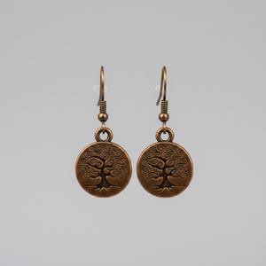 Tree of Life dangle earrings, Copper/Rose Gold - - LadybugfeetDesigns -