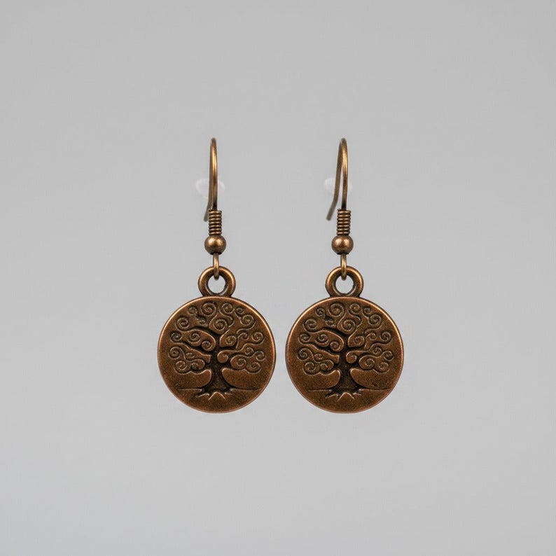 Tree of Life dangle earrings, Copper/Rose Gold - - LadybugfeetDesigns -