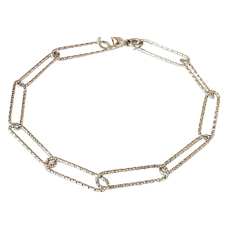 Diamond Cut Silver Paperclip Chain Bracelet - - LadybugfeetDesigns -