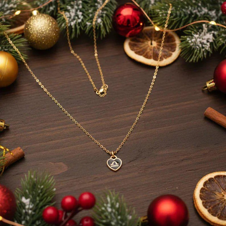Zodiac Sign Heart Necklace, Gold - 20 inches - - LadybugfeetDesigns -