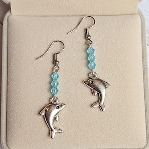 Dolphin Crystal Earrings - - LadybugfeetDesigns -