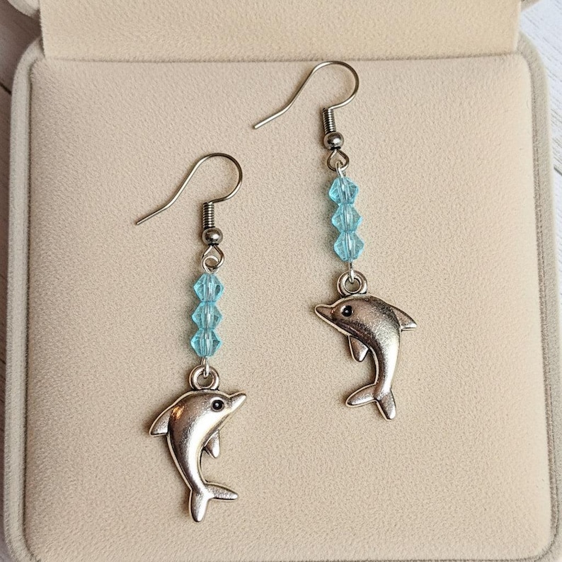 Dolphin Crystal Earrings - - LadybugfeetDesigns -