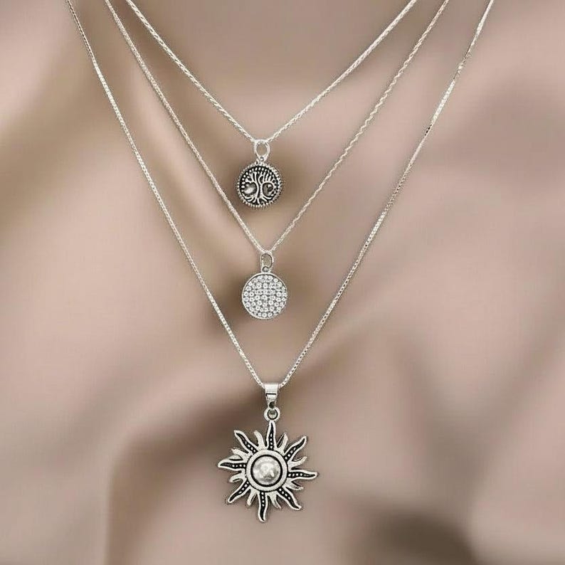 Energy, Power, Positivity Layered Necklace Set, Silver - - LadybugfeetDesigns -