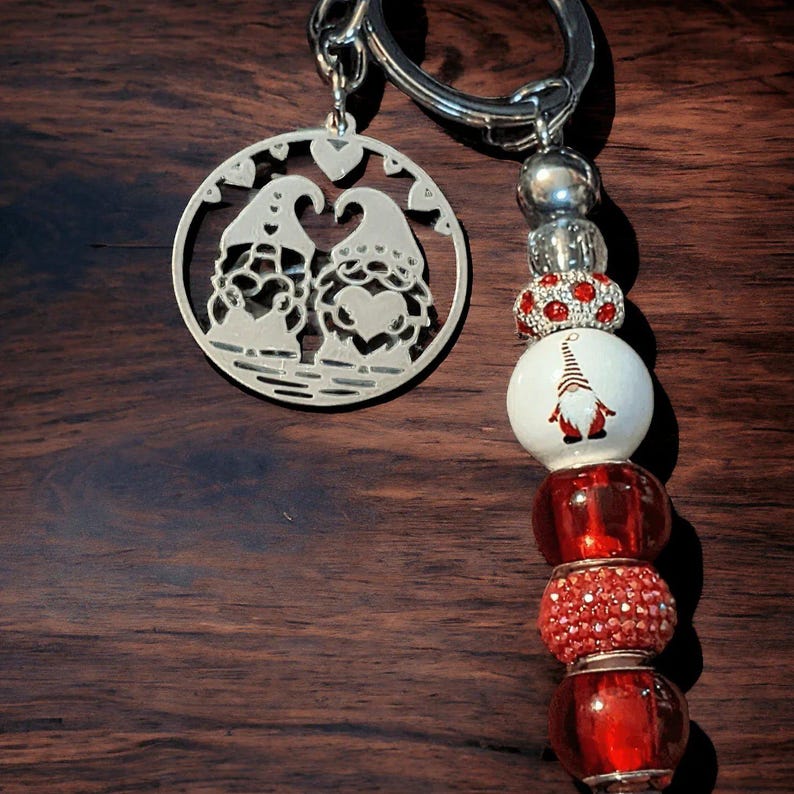 Gnome Couple Keychain/Purse Clip - - LadybugfeetDesigns -
