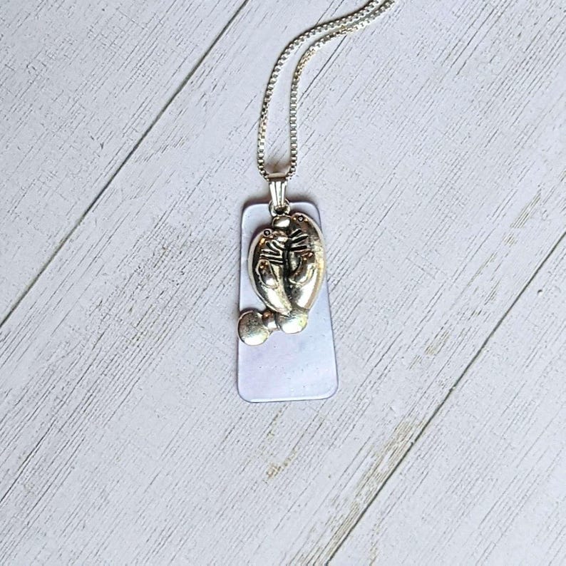 Manatee with Calf Tag necklace, Silver - 30 inch - - LadybugfeetDesigns -